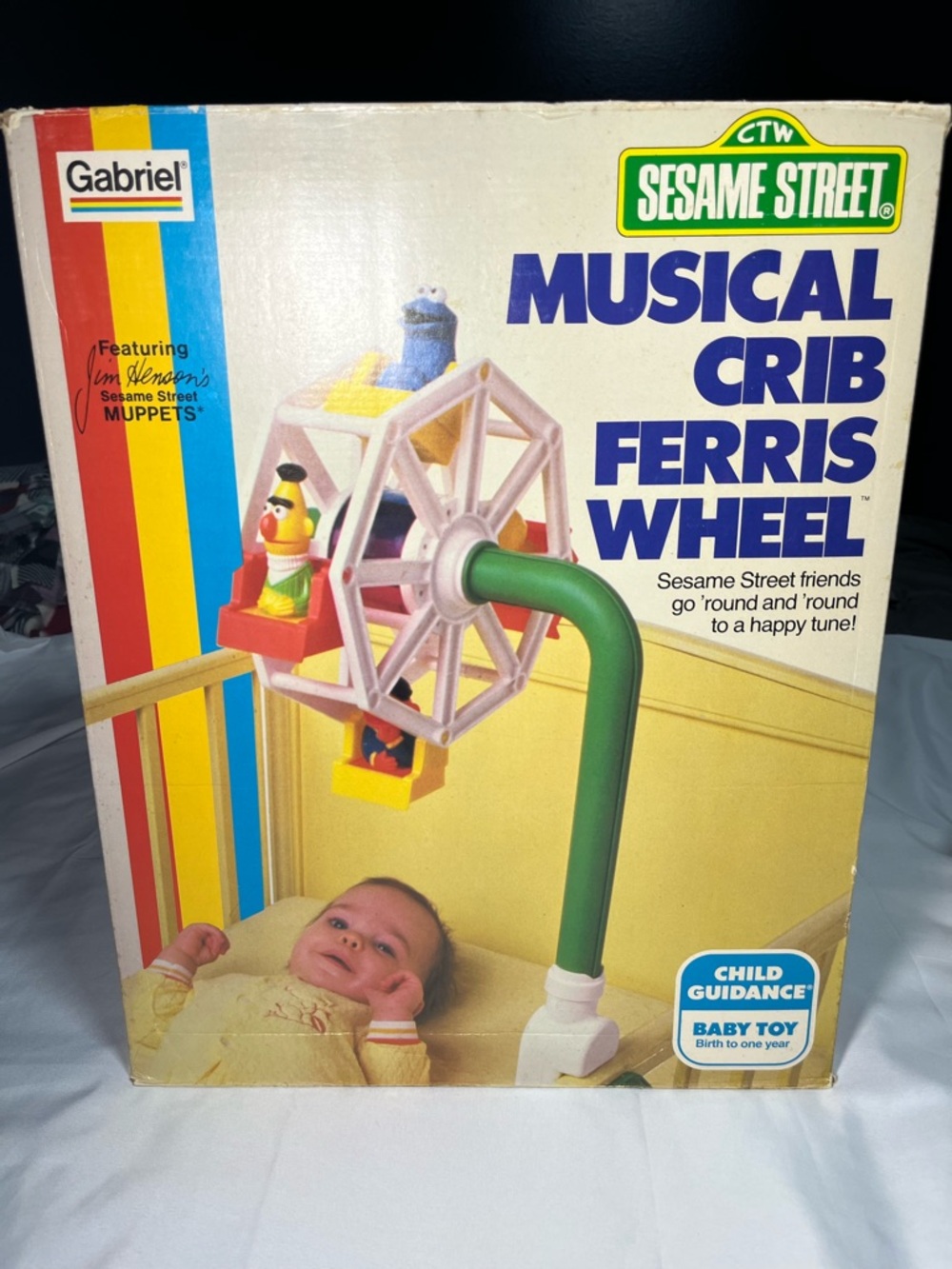 Vintage 1980 Sesame Street Musical Crib Ferris Wheel Mobile W/Box Rare Works